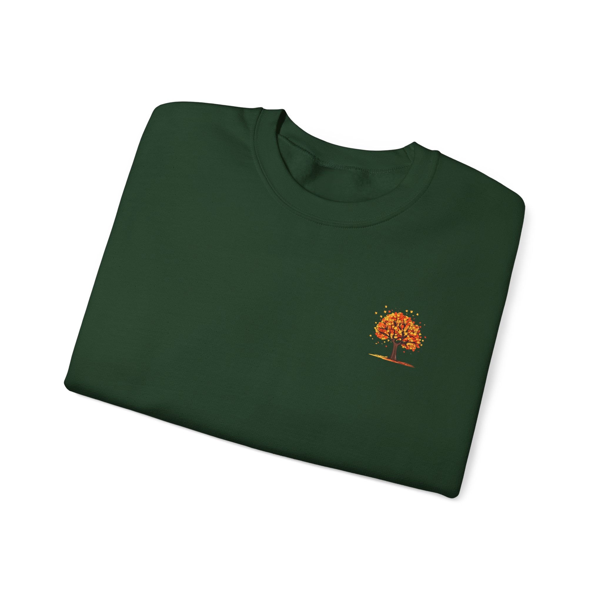 Autumn Orange Tree Crewneck — Cozy Fall Embroidered Graphic Sweatshirt