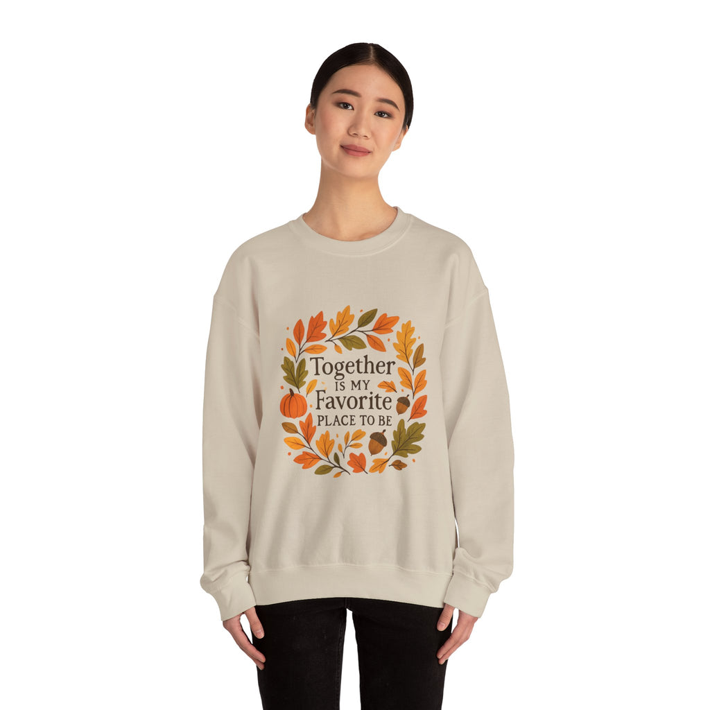 Together Is My Favorite Place to Be Crewneck — Autumn Wreath Embroidered Sweatshirt