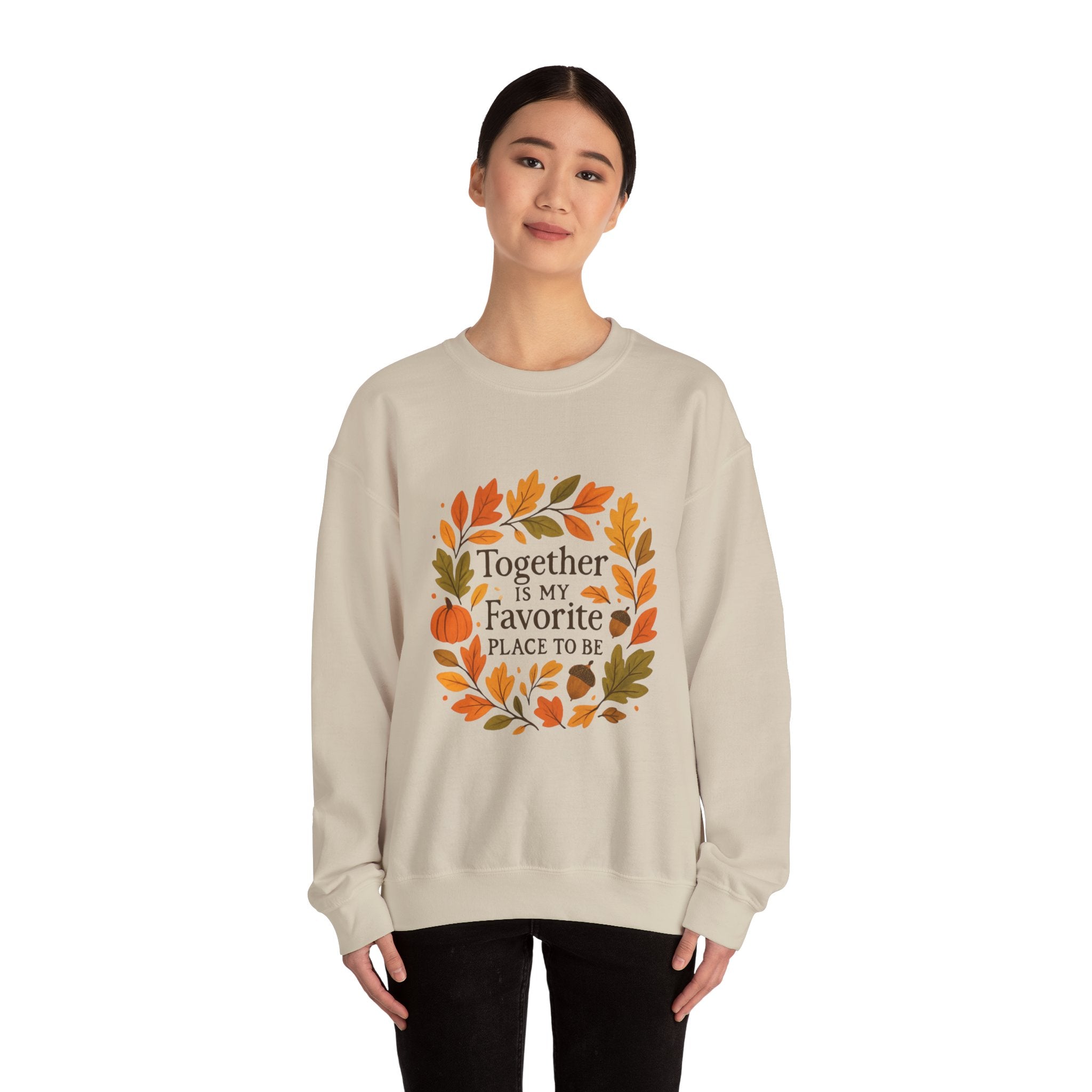 Together Is My Favorite Place to Be Crewneck — Autumn Wreath Embroidered Sweatshirt