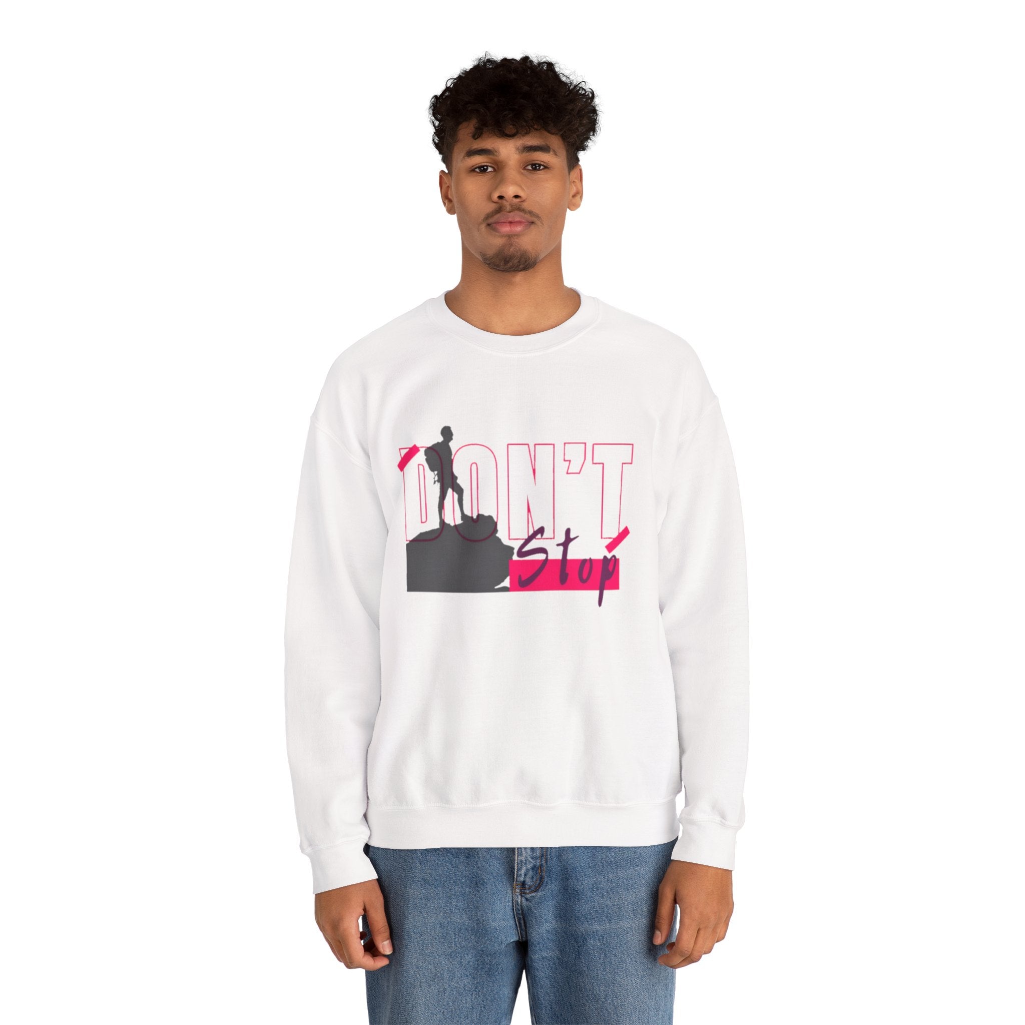 Don’t Stop Crewneck Sweatshirt — Motivational Hiker Graphic