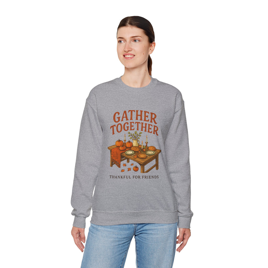 Thankful “Gather Together” Crewneck — Harvest Table Thanksgiving Sweatshirt