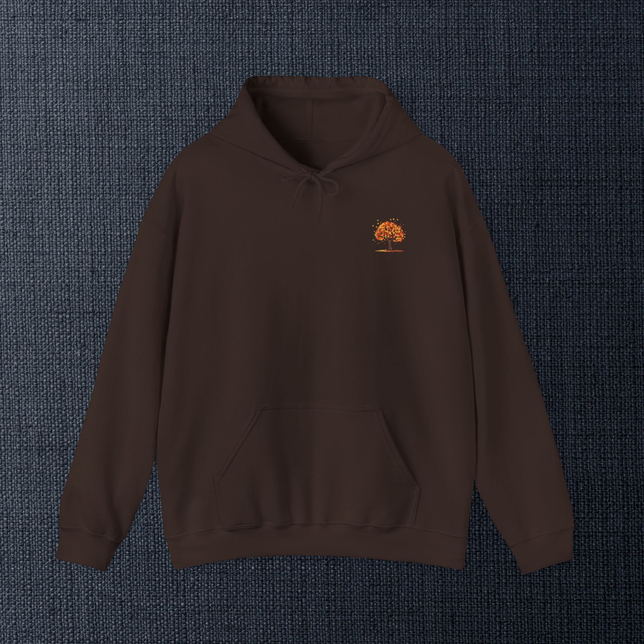 Autumn Orange Tree Hoodie — Cozy Fall Season Graphic Hooded Sweatshirt
