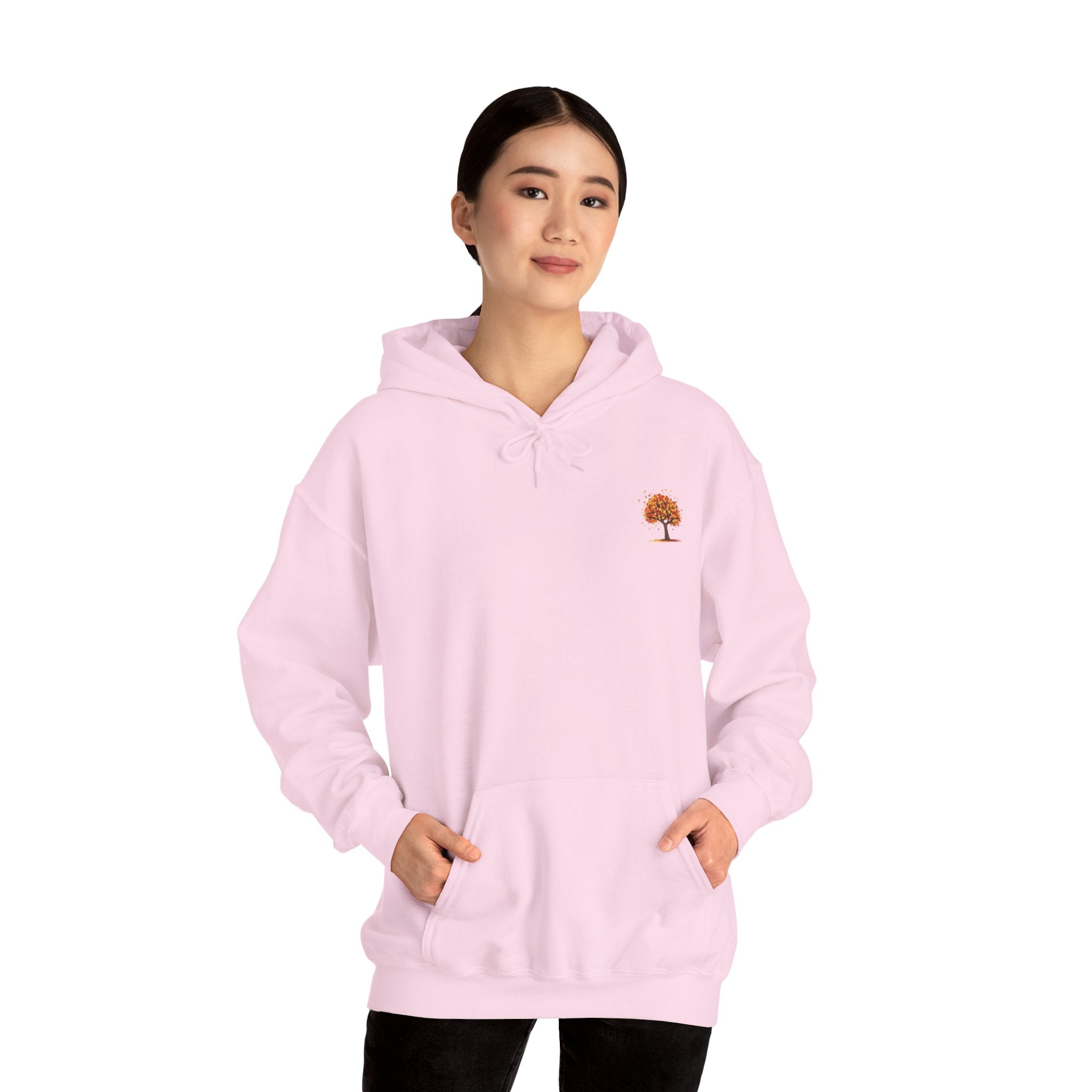 Autumn Orange Tree Hoodie — Cozy Fall Season Graphic Hooded Sweatshirt