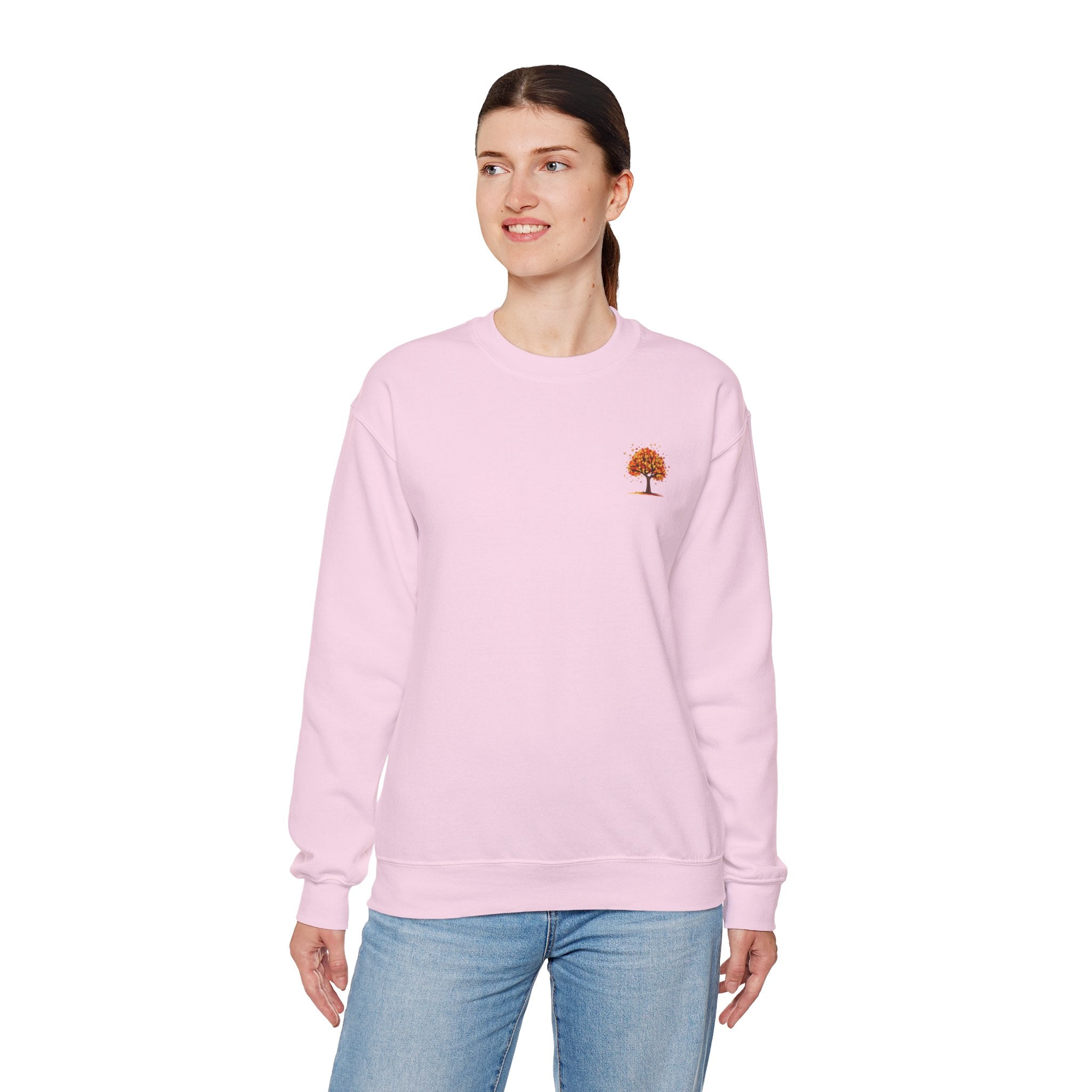 Autumn Orange Tree Crewneck — Cozy Fall Embroidered Graphic Sweatshirt