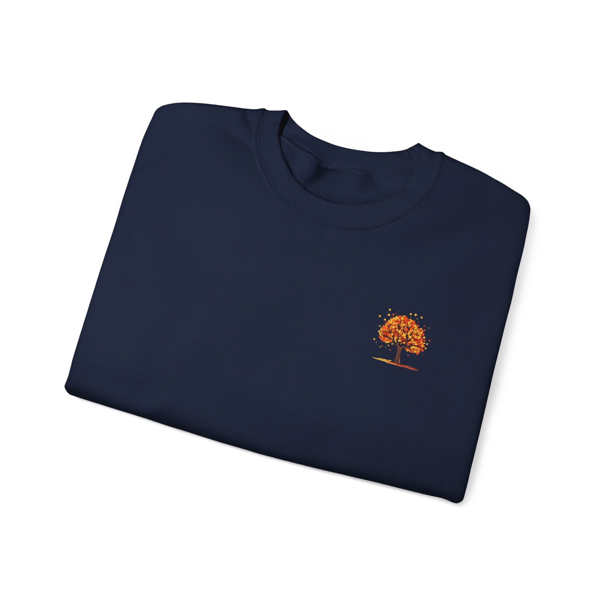Autumn Orange Tree Crewneck — Cozy Fall Embroidered Graphic Sweatshirt