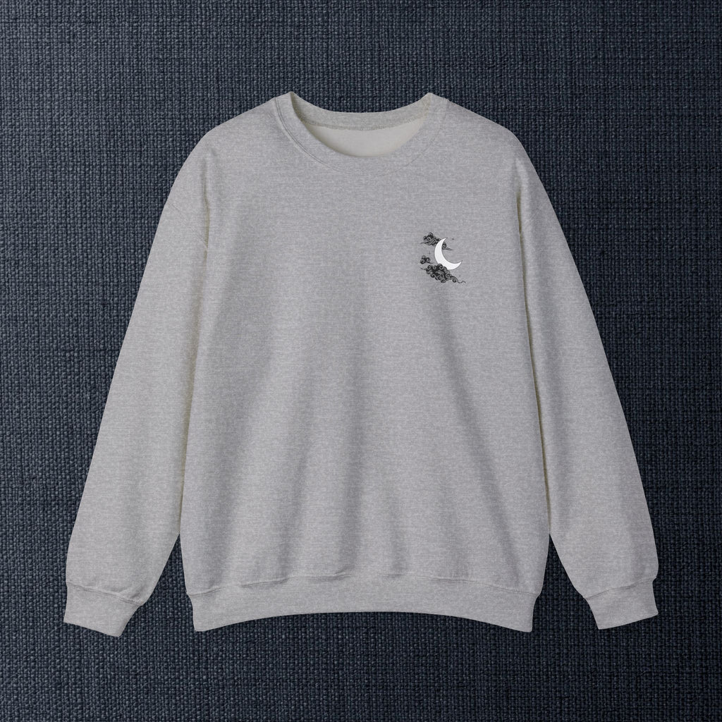 Minimal White Crewneck — Cloud & Moon Minimalist Graphic Sweatshirt