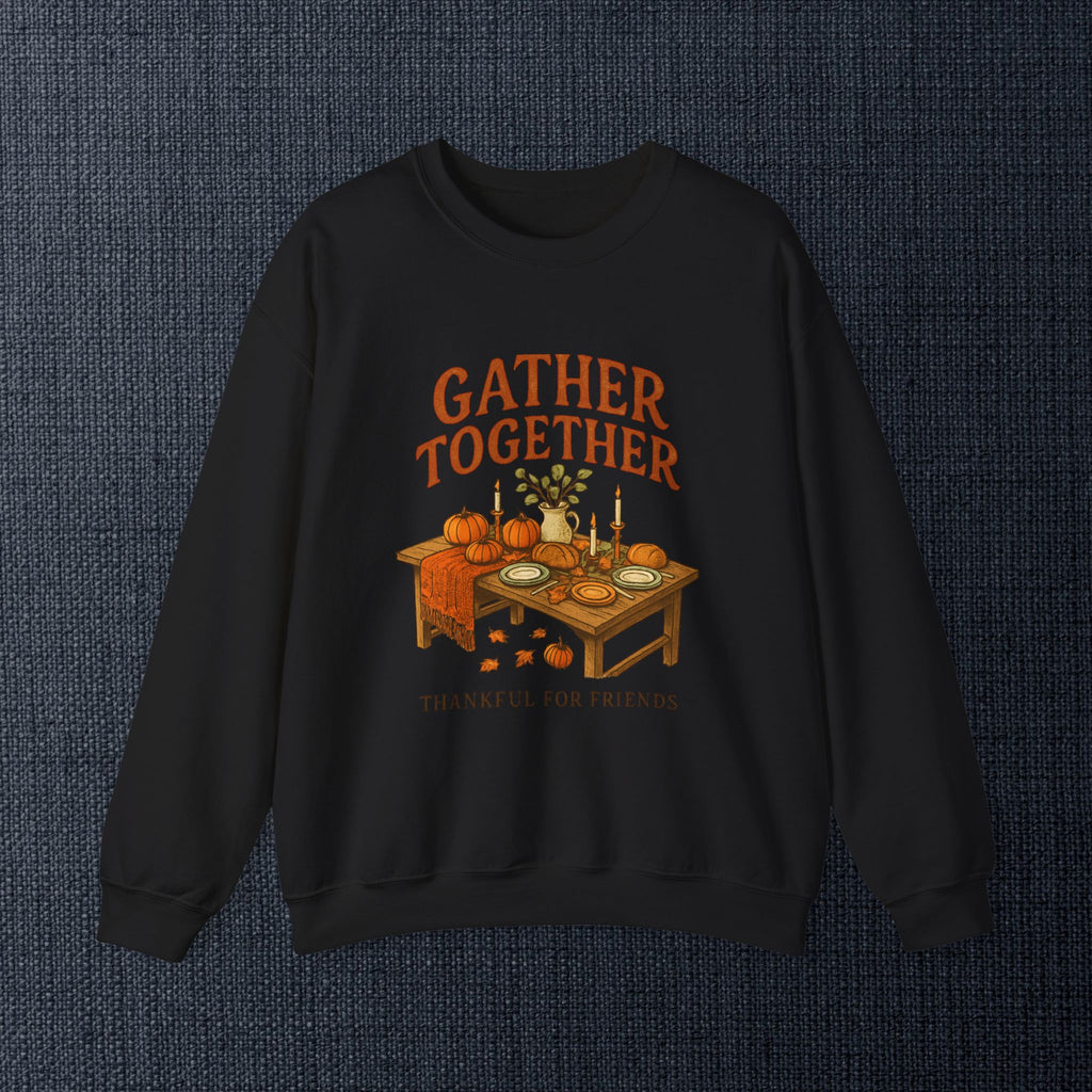 Thankful “Gather Together” Crewneck — Harvest Table Thanksgiving Sweatshirt