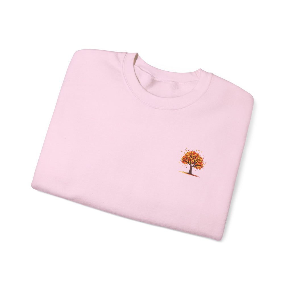 Autumn Orange Tree Crewneck — Cozy Fall Embroidered Graphic Sweatshirt