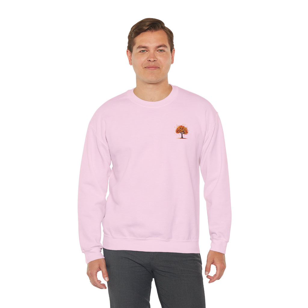 Autumn Orange Tree Crewneck — Cozy Fall Embroidered Graphic Sweatshirt