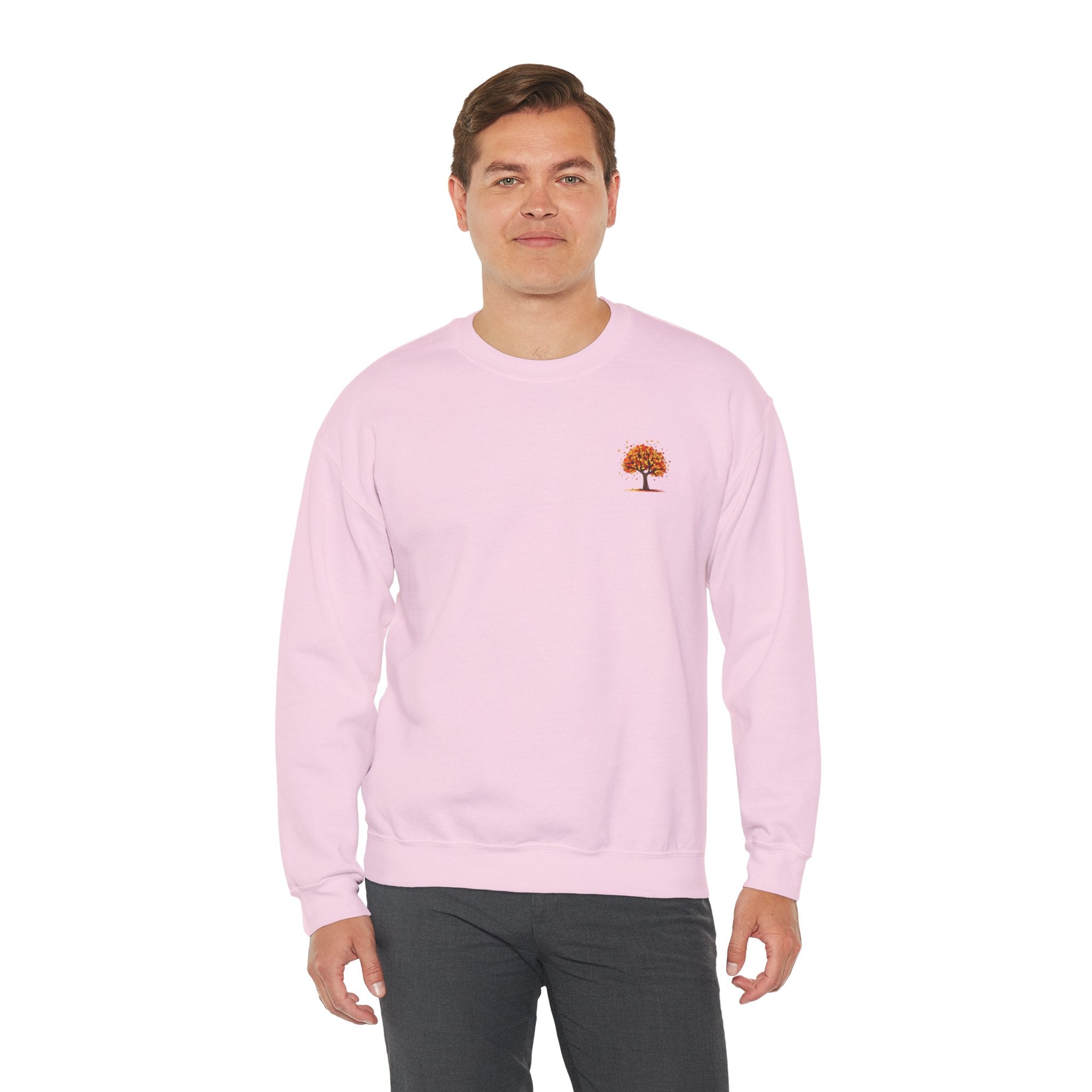 Autumn Orange Tree Crewneck — Cozy Fall Embroidered Graphic Sweatshirt
