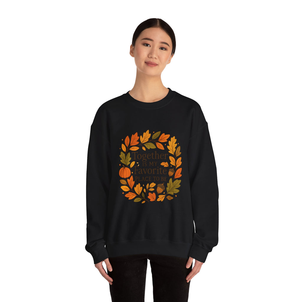 Together Is My Favorite Place to Be Crewneck — Autumn Wreath Embroidered Sweatshirt