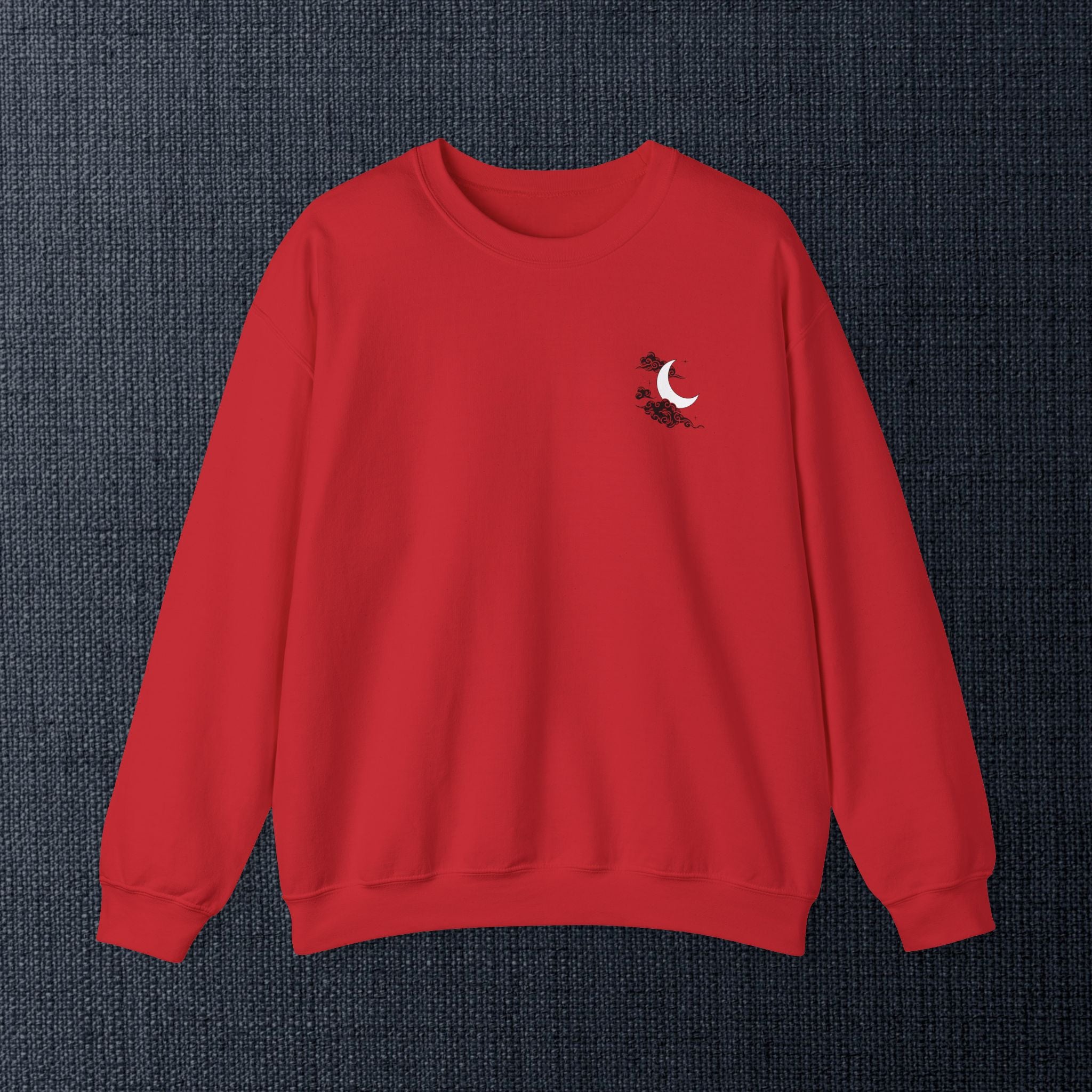 Minimal White Crewneck — Cloud & Moon Minimalist Graphic Sweatshirt