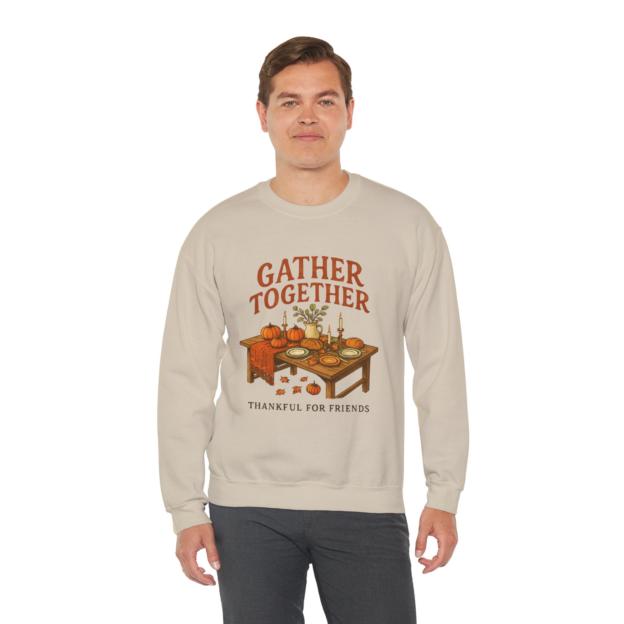 Thankful “Gather Together” Crewneck — Harvest Table Thanksgiving Sweatshirt