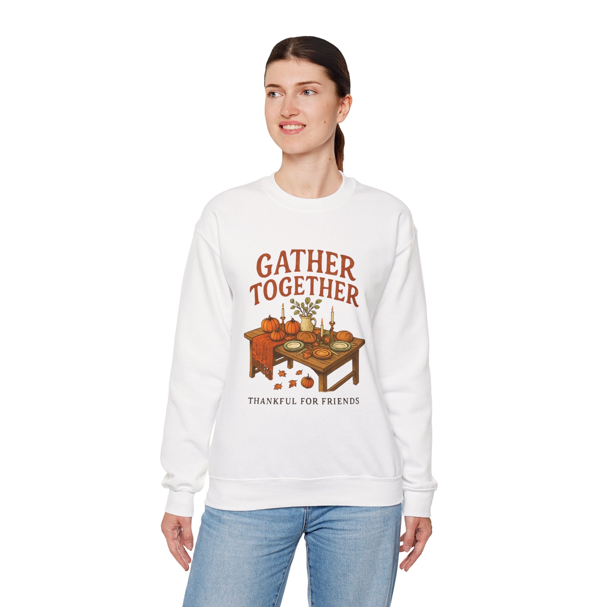 Thankful “Gather Together” Crewneck — Harvest Table Thanksgiving Sweatshirt