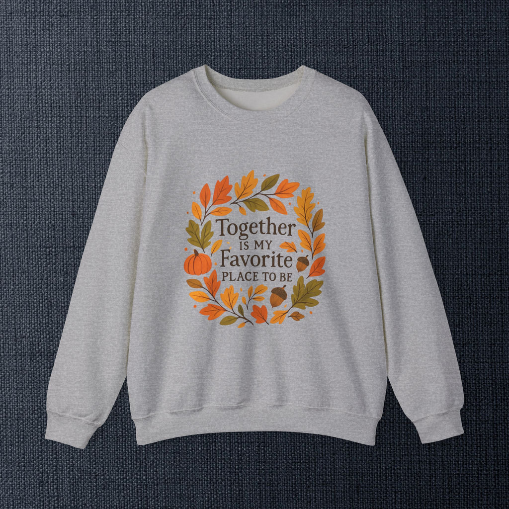 Together Is My Favorite Place to Be Crewneck — Autumn Wreath Embroidered Sweatshirt