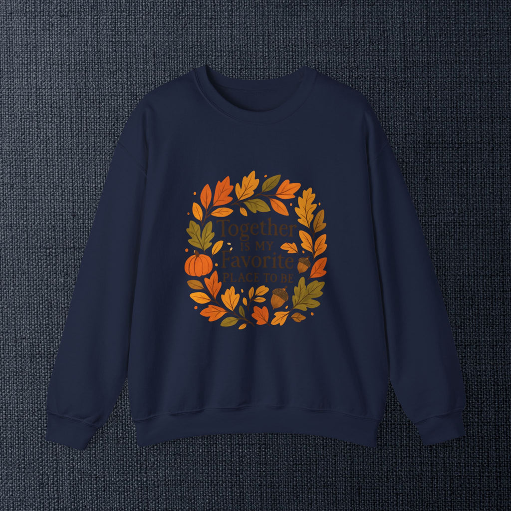 Together Is My Favorite Place to Be Crewneck — Autumn Wreath Embroidered Sweatshirt