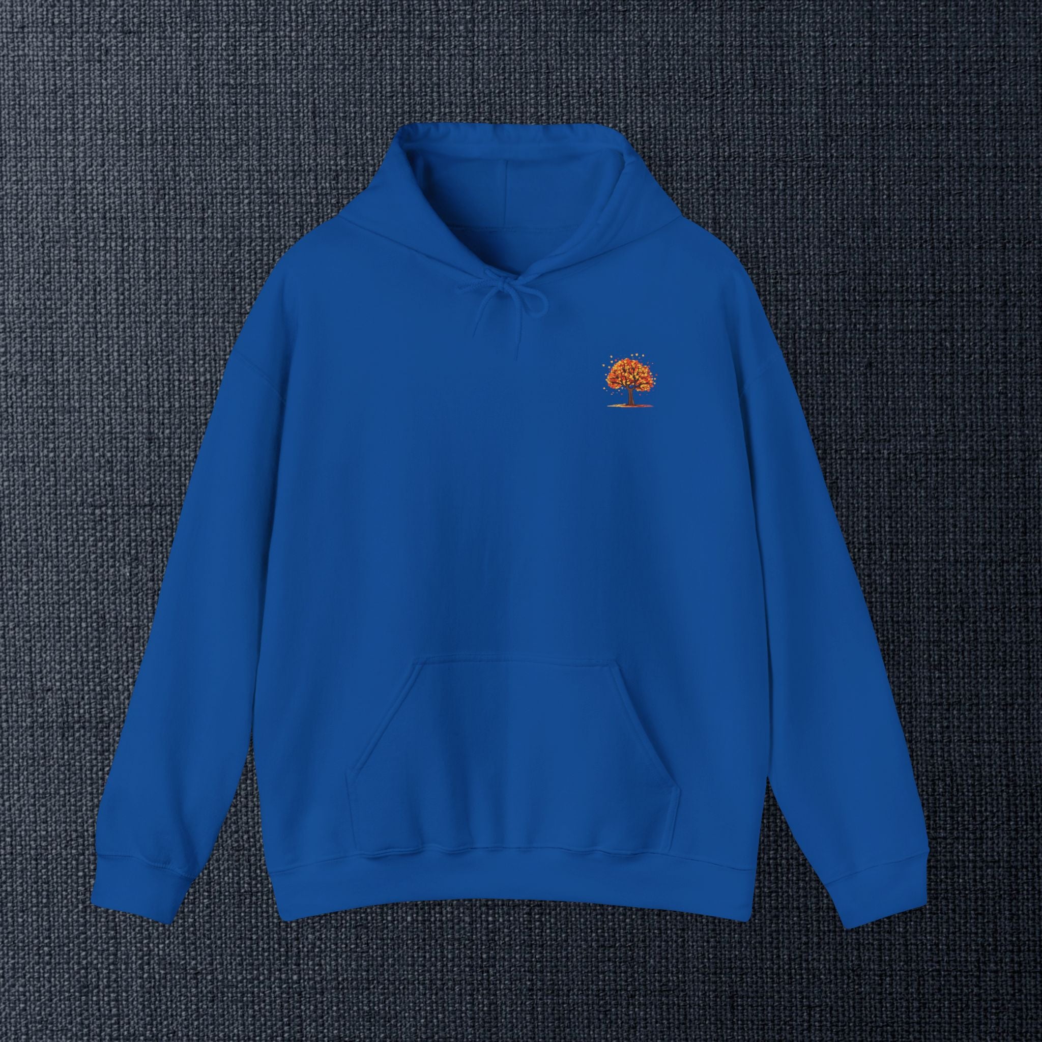 Autumn Orange Tree Hoodie — Cozy Fall Season Graphic Hooded Sweatshirt