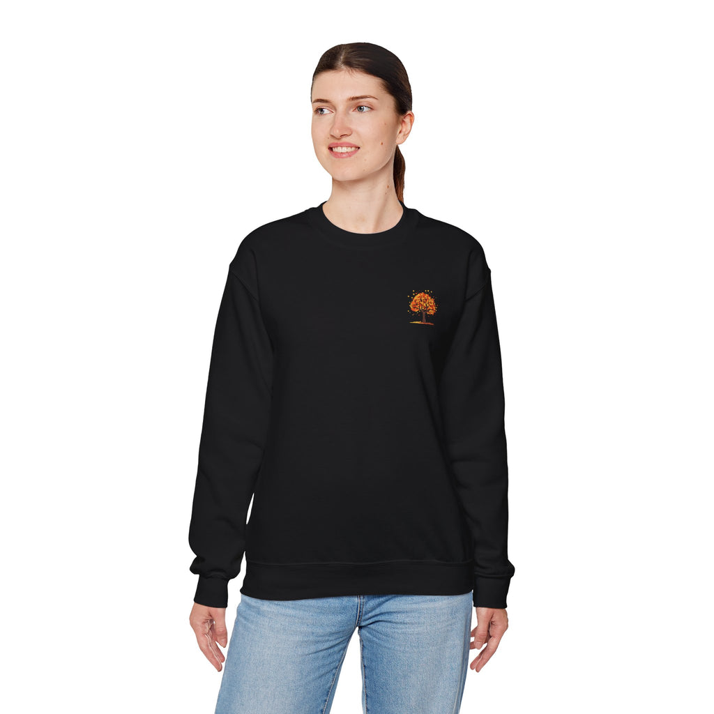 Autumn Orange Tree Crewneck — Cozy Fall Embroidered Graphic Sweatshirt