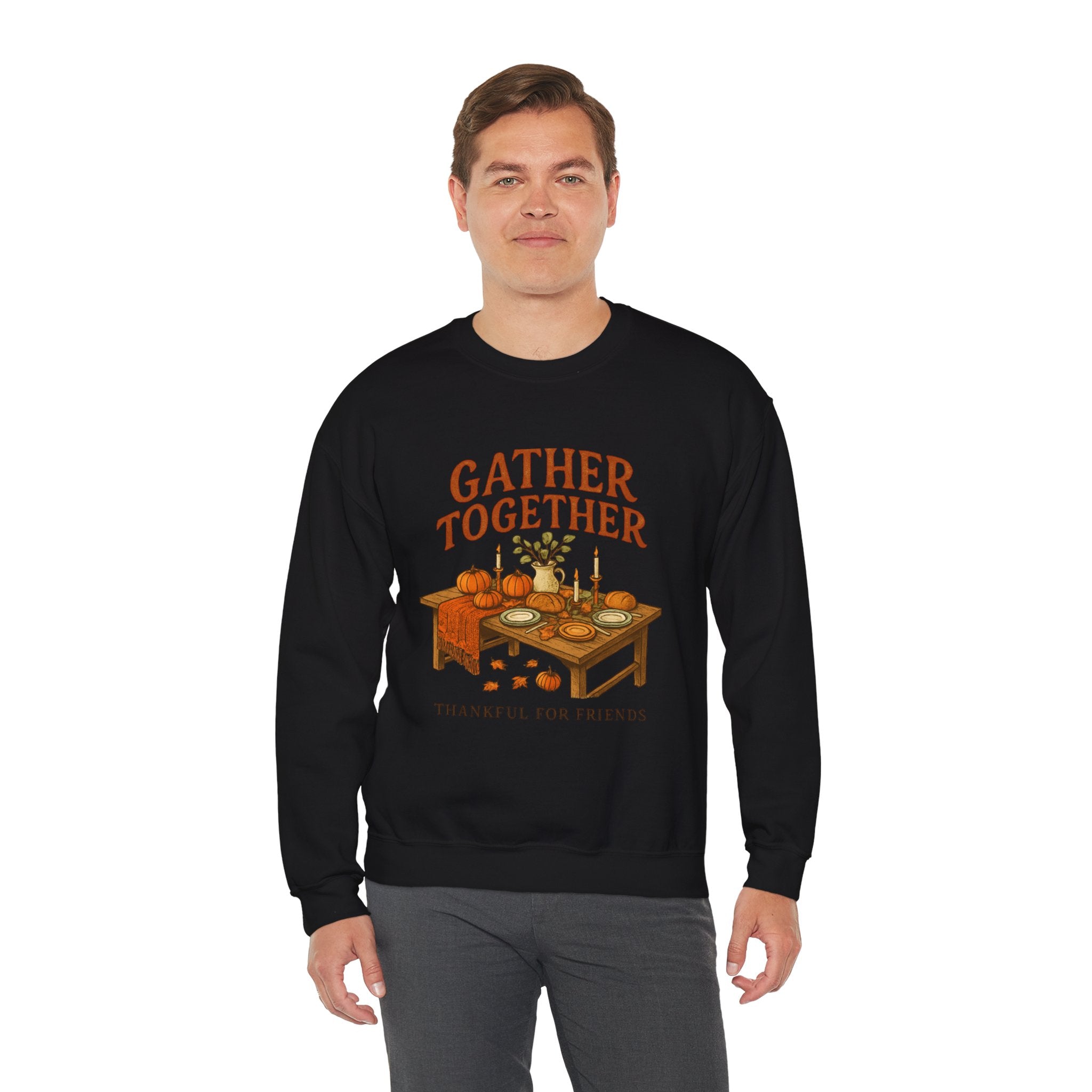 Thankful “Gather Together” Crewneck — Harvest Table Thanksgiving Sweatshirt