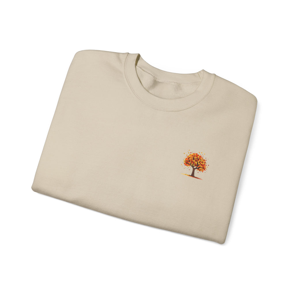 Autumn Orange Tree Crewneck — Cozy Fall Embroidered Graphic Sweatshirt