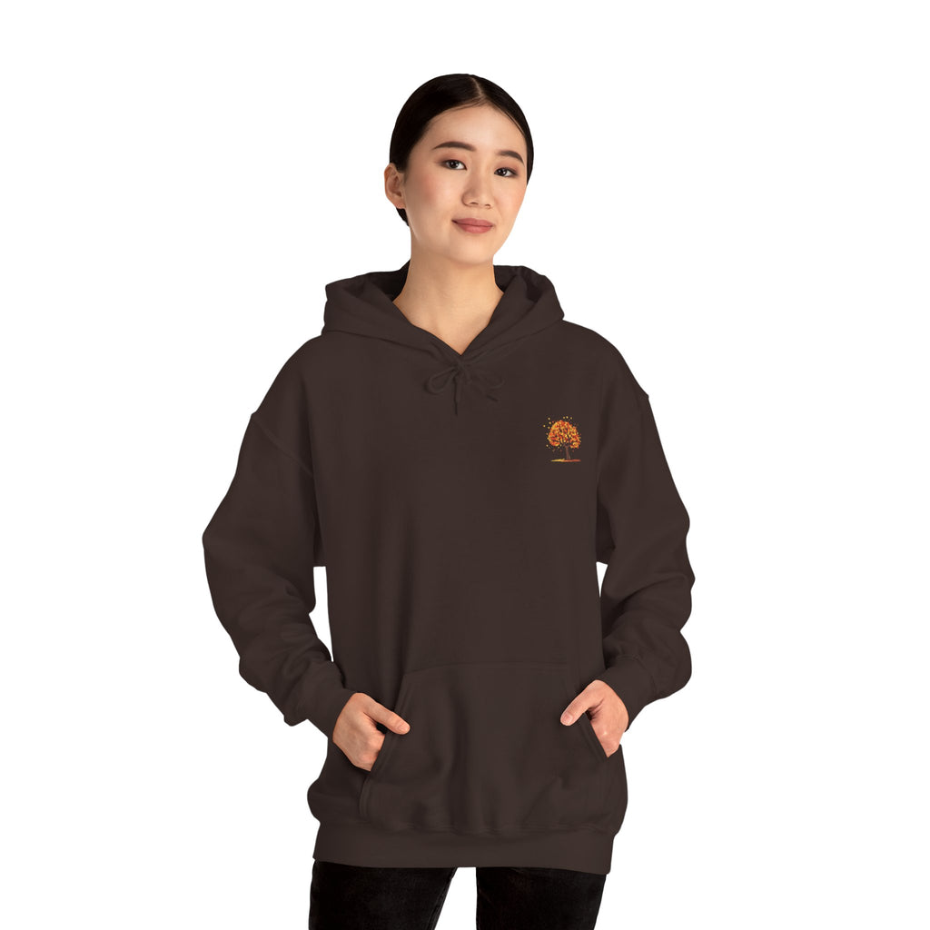 Autumn Orange Tree Hoodie — Cozy Fall Season Graphic Hooded Sweatshirt