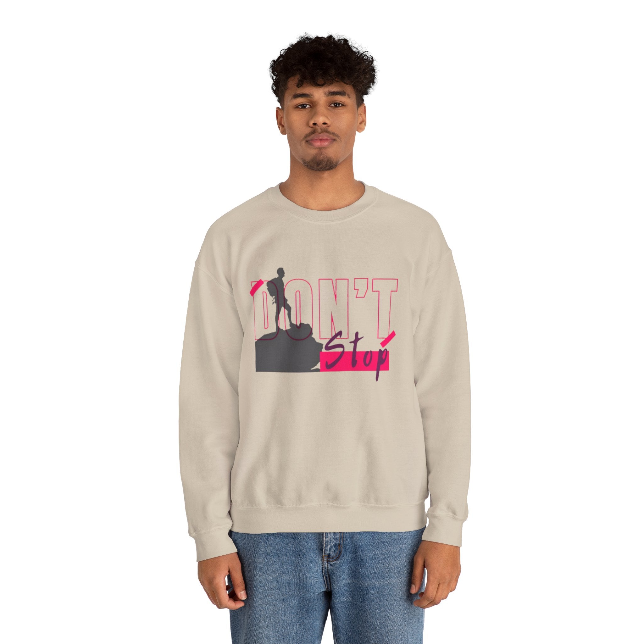 Don’t Stop Crewneck Sweatshirt — Motivational Hiker Graphic