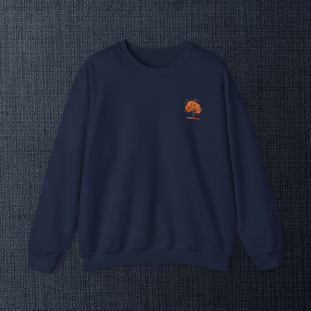 Autumn Orange Tree Crewneck — Cozy Fall Embroidered Graphic Sweatshirt
