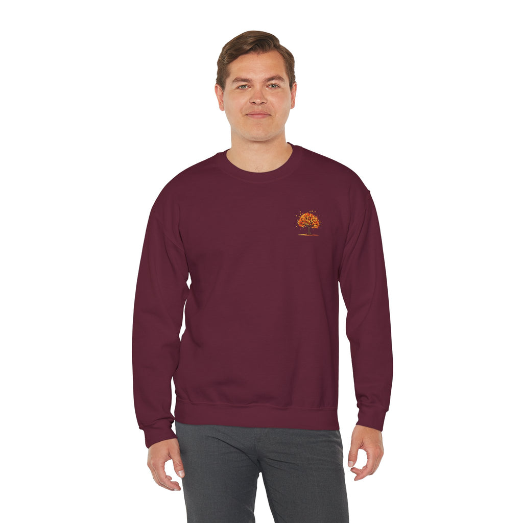 Autumn Orange Tree Crewneck — Cozy Fall Embroidered Graphic Sweatshirt
