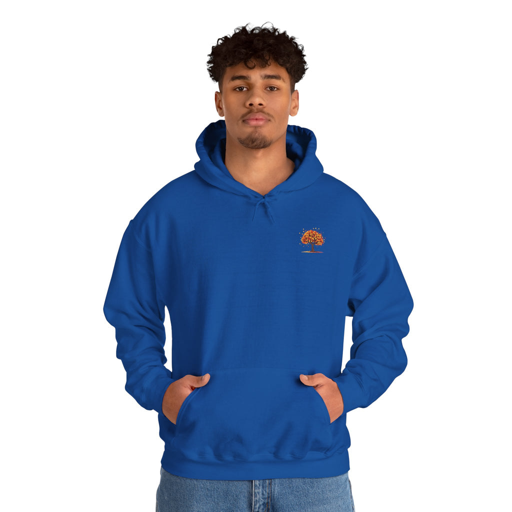 Autumn Orange Tree Hoodie — Cozy Fall Season Graphic Hooded Sweatshirt