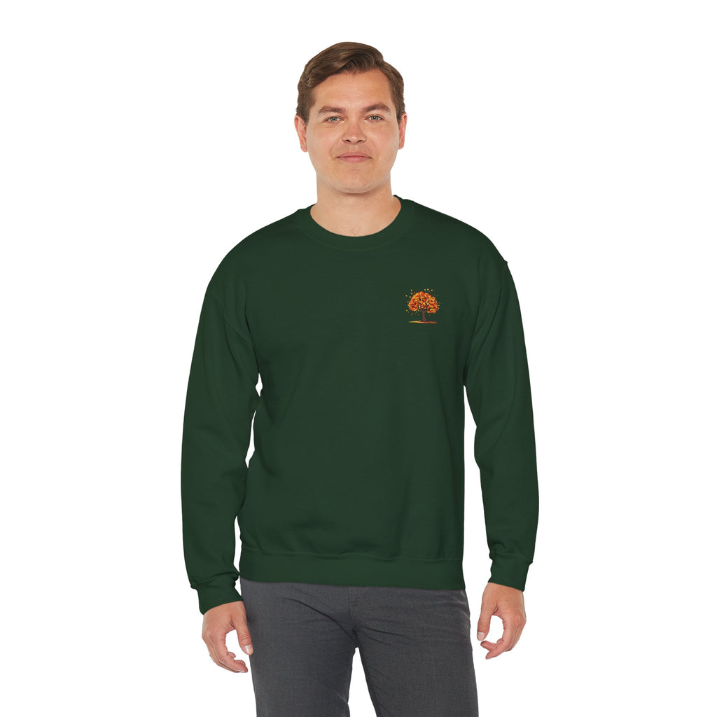 Autumn Orange Tree Crewneck — Cozy Fall Embroidered Graphic Sweatshirt