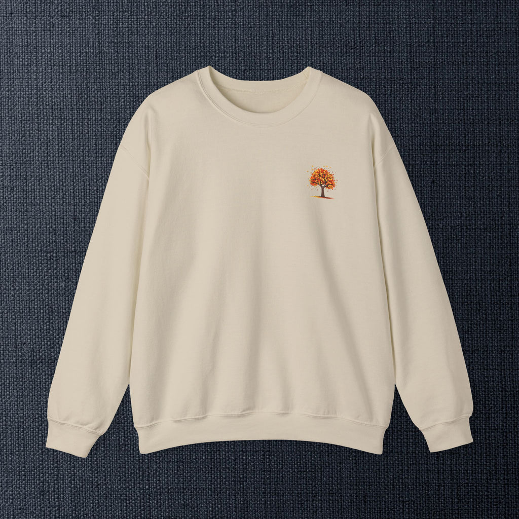 Autumn Orange Tree Crewneck — Cozy Fall Embroidered Graphic Sweatshirt