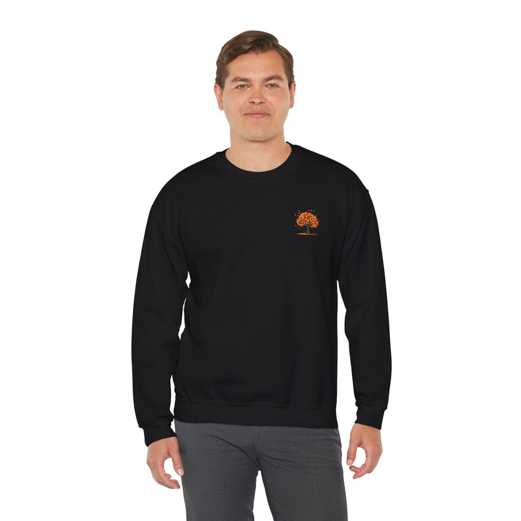 Autumn Orange Tree Crewneck — Cozy Fall Embroidered Graphic Sweatshirt