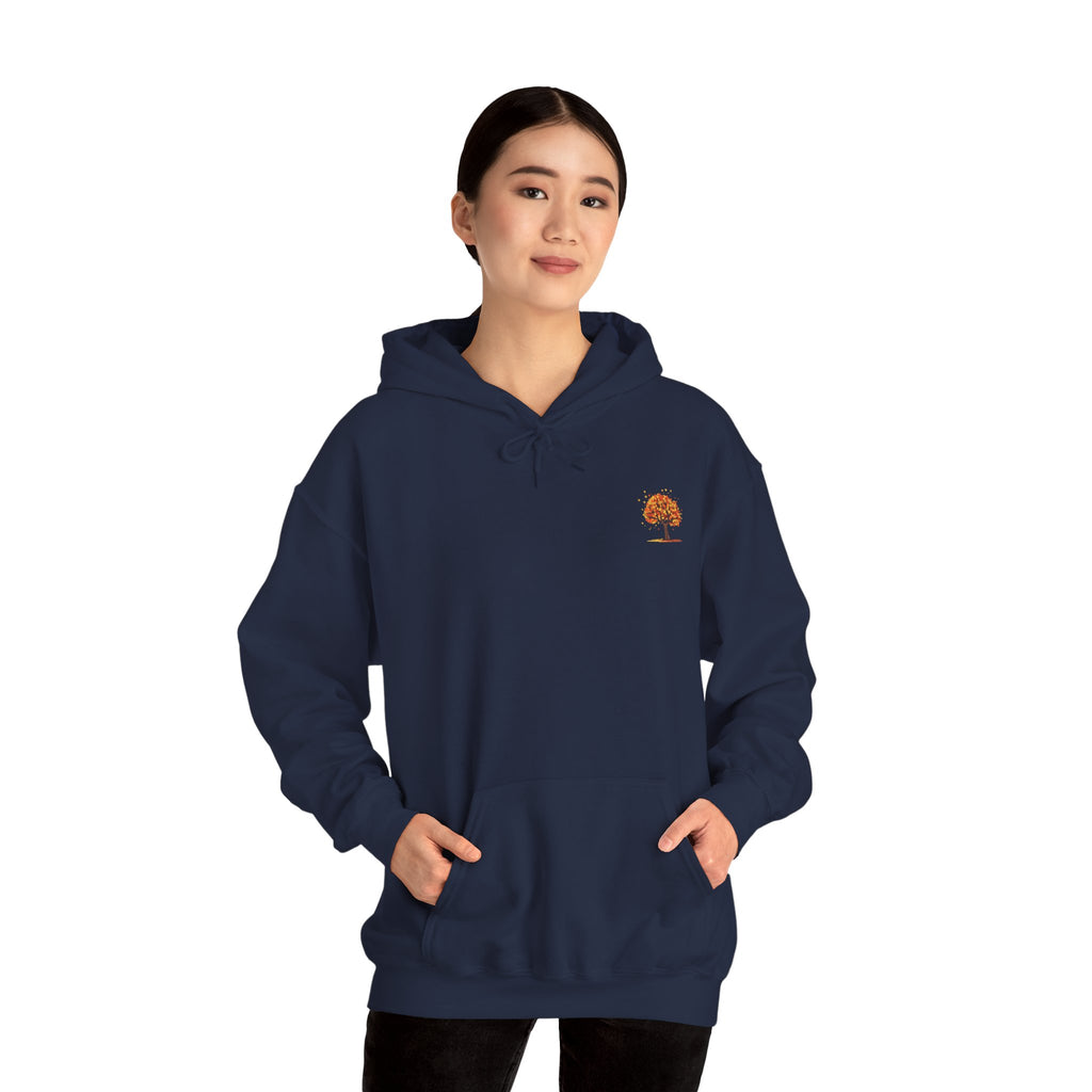 Autumn Orange Tree Hoodie — Cozy Fall Season Graphic Hooded Sweatshirt