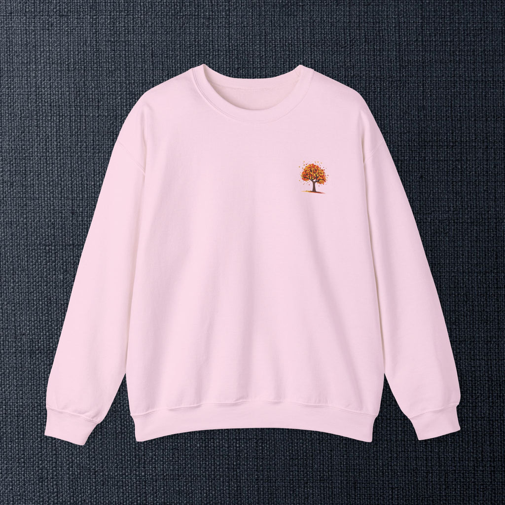 Autumn Orange Tree Crewneck — Cozy Fall Embroidered Graphic Sweatshirt