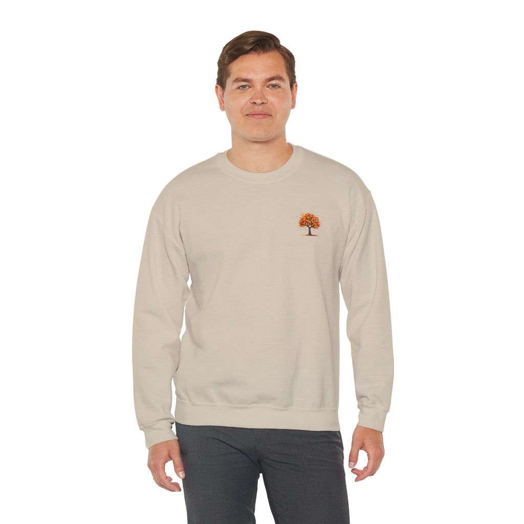 Autumn Orange Tree Crewneck — Cozy Fall Embroidered Graphic Sweatshirt