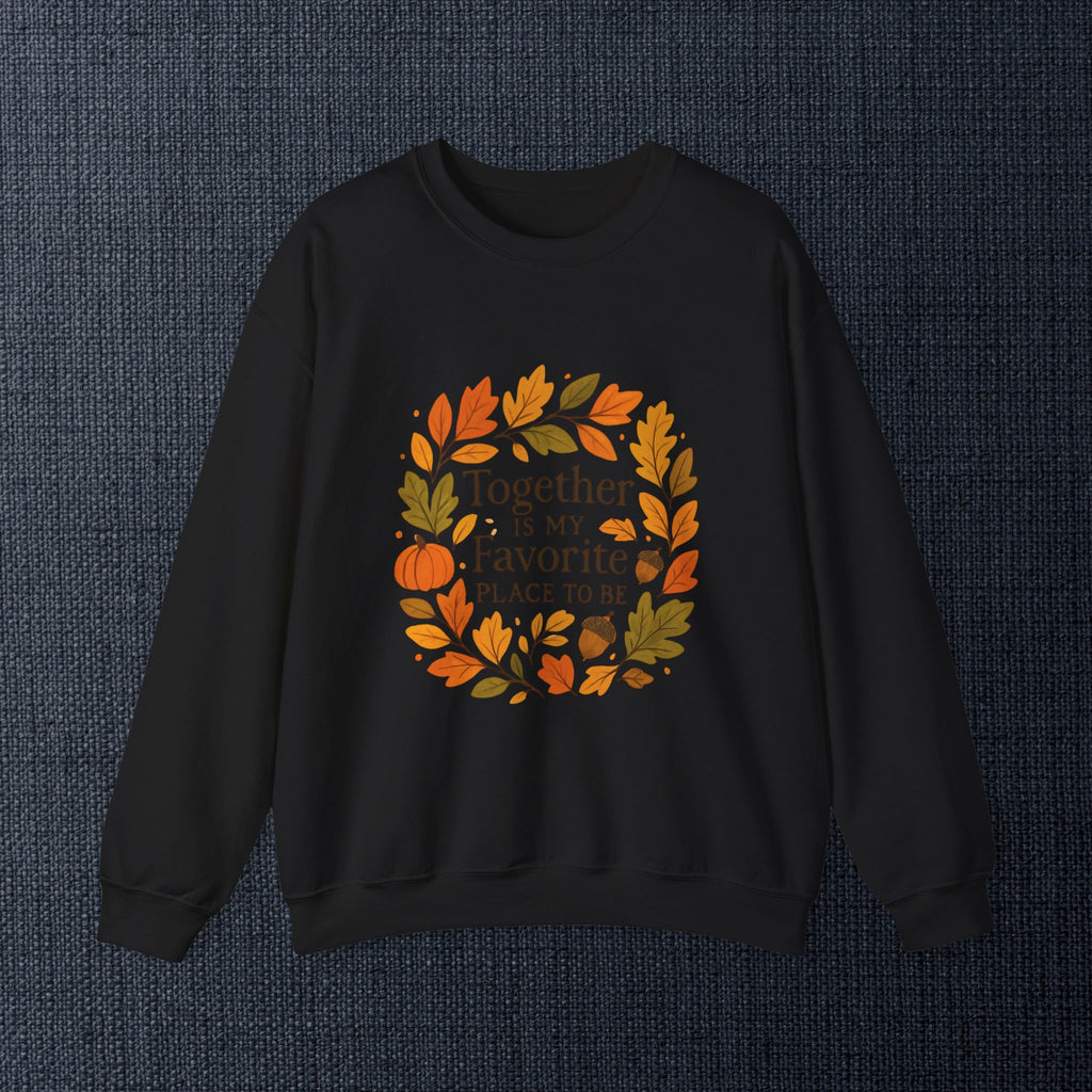 Together Is My Favorite Place to Be Crewneck — Autumn Wreath Embroidered Sweatshirt