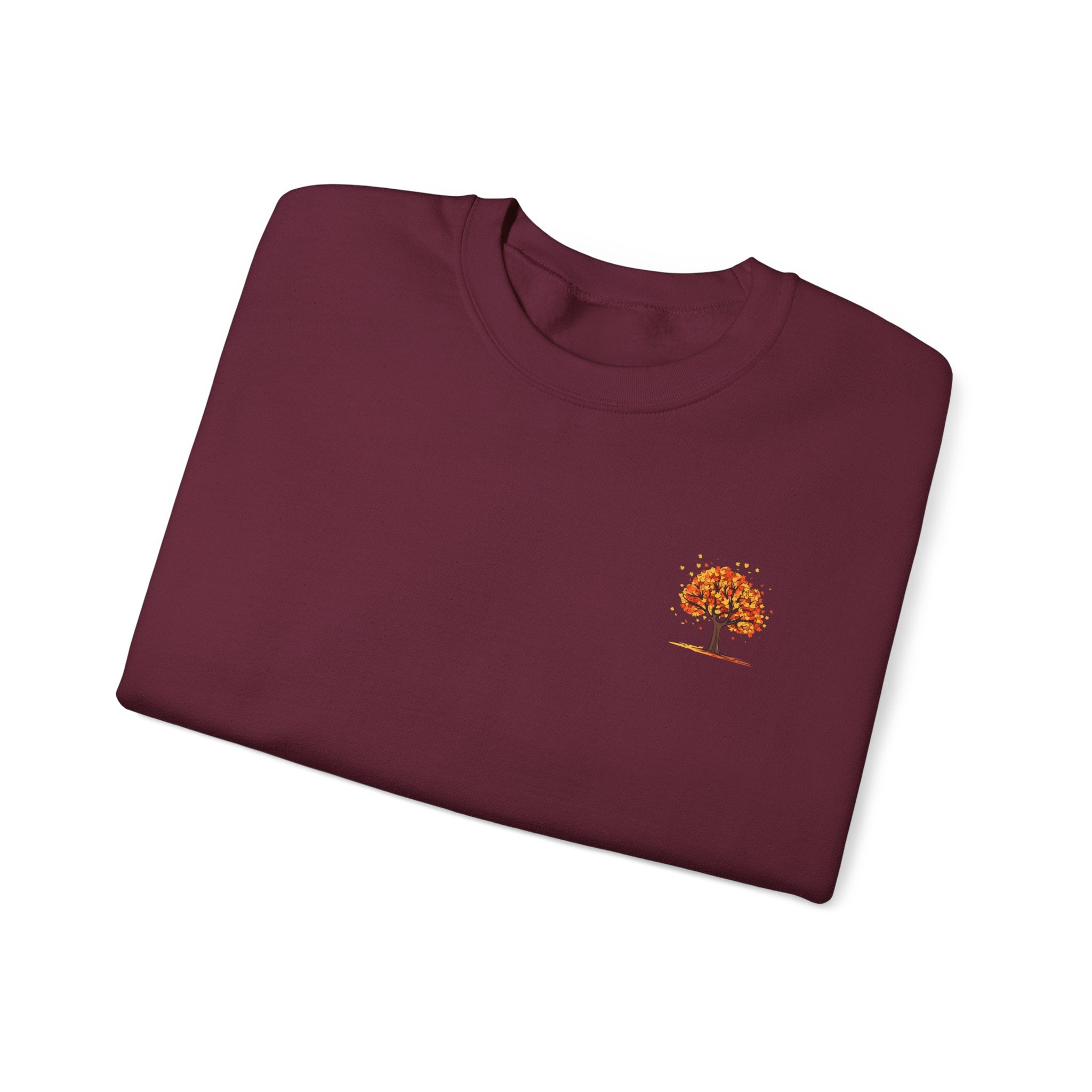 Autumn Orange Tree Crewneck — Cozy Fall Embroidered Graphic Sweatshirt