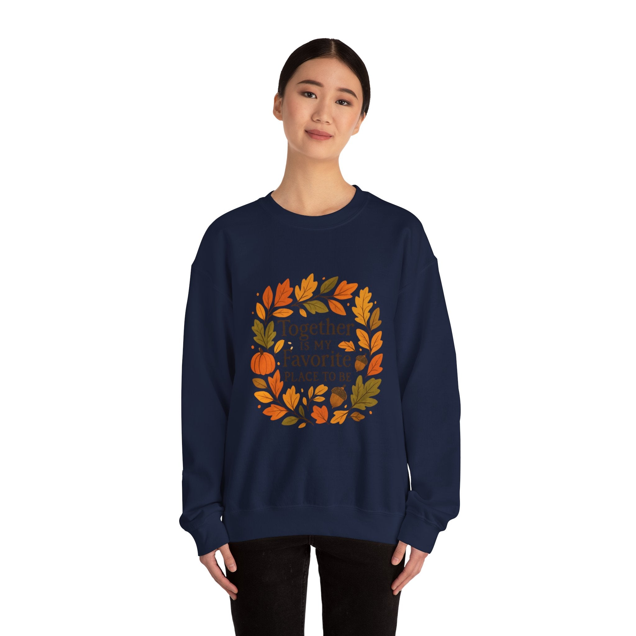 Together Is My Favorite Place to Be Crewneck — Autumn Wreath Embroidered Sweatshirt