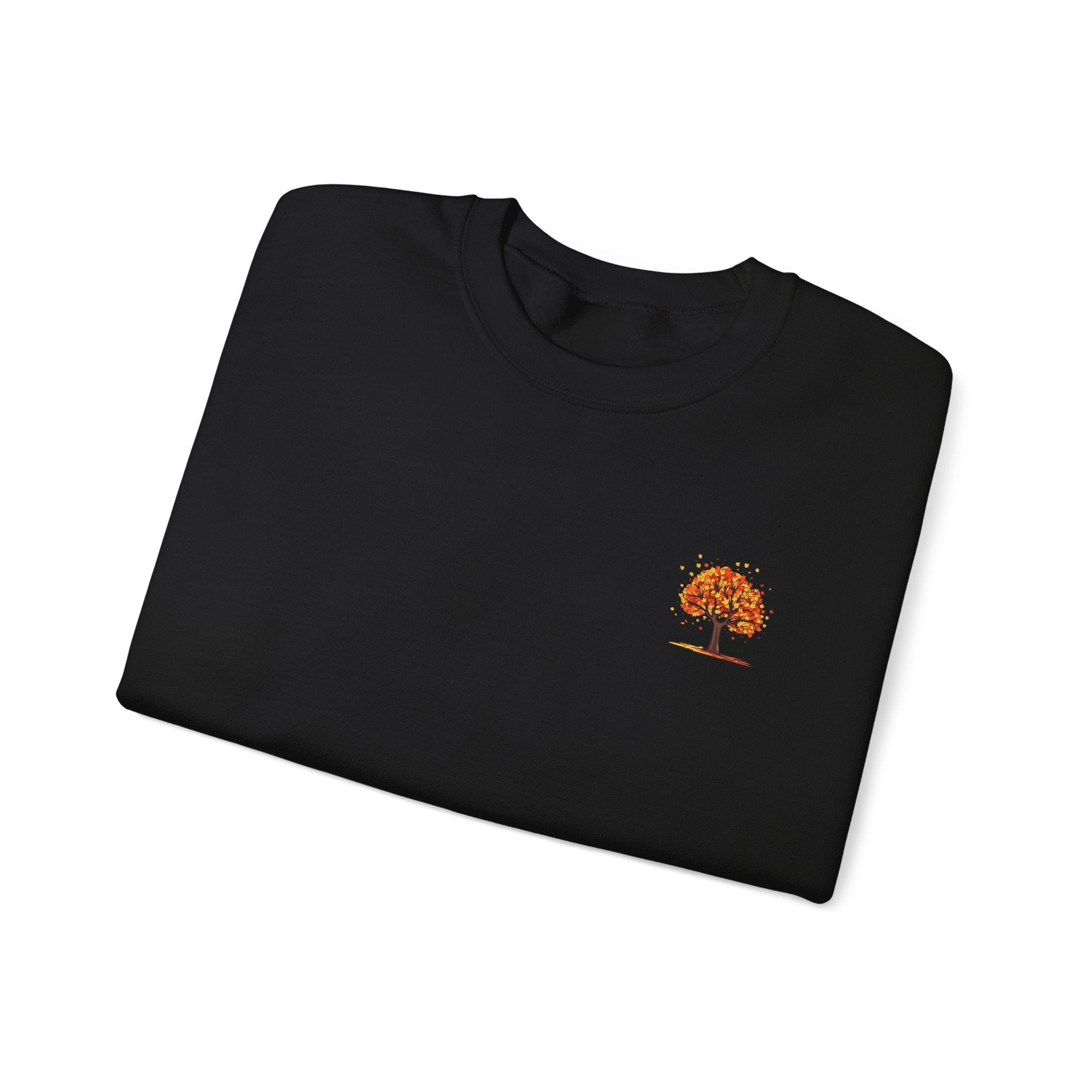 Autumn Orange Tree Crewneck — Cozy Fall Embroidered Graphic Sweatshirt