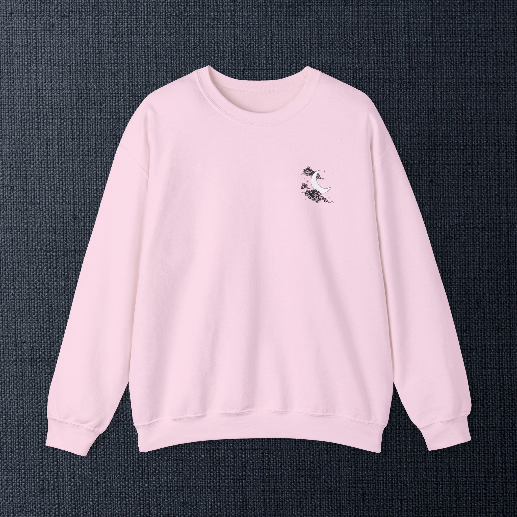 Minimal White Crewneck — Cloud & Moon Minimalist Graphic Sweatshirt