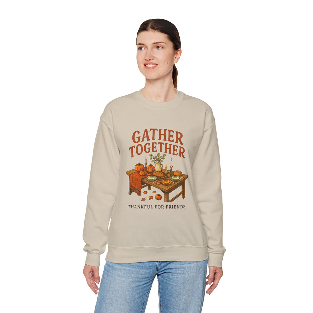Thankful “Gather Together” Crewneck — Harvest Table Thanksgiving Sweatshirt