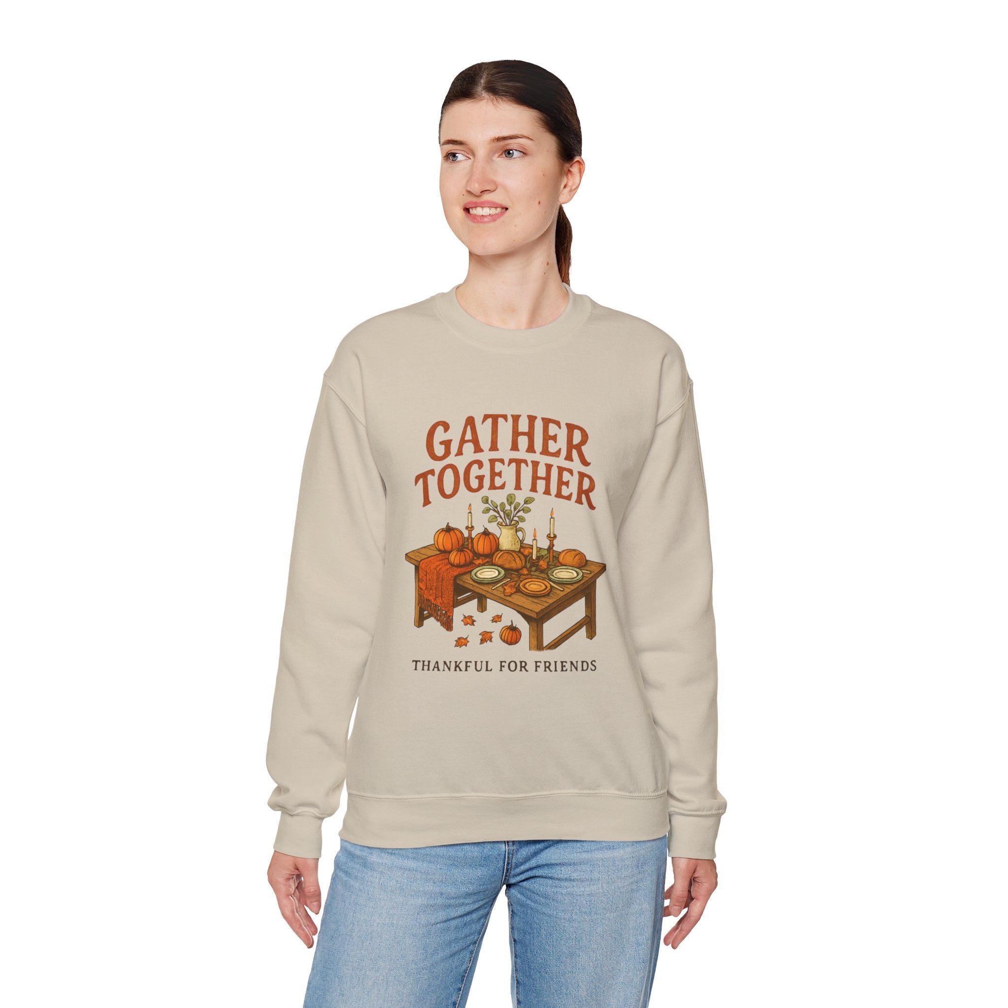 Thankful “Gather Together” Crewneck — Harvest Table Thanksgiving Sweatshirt