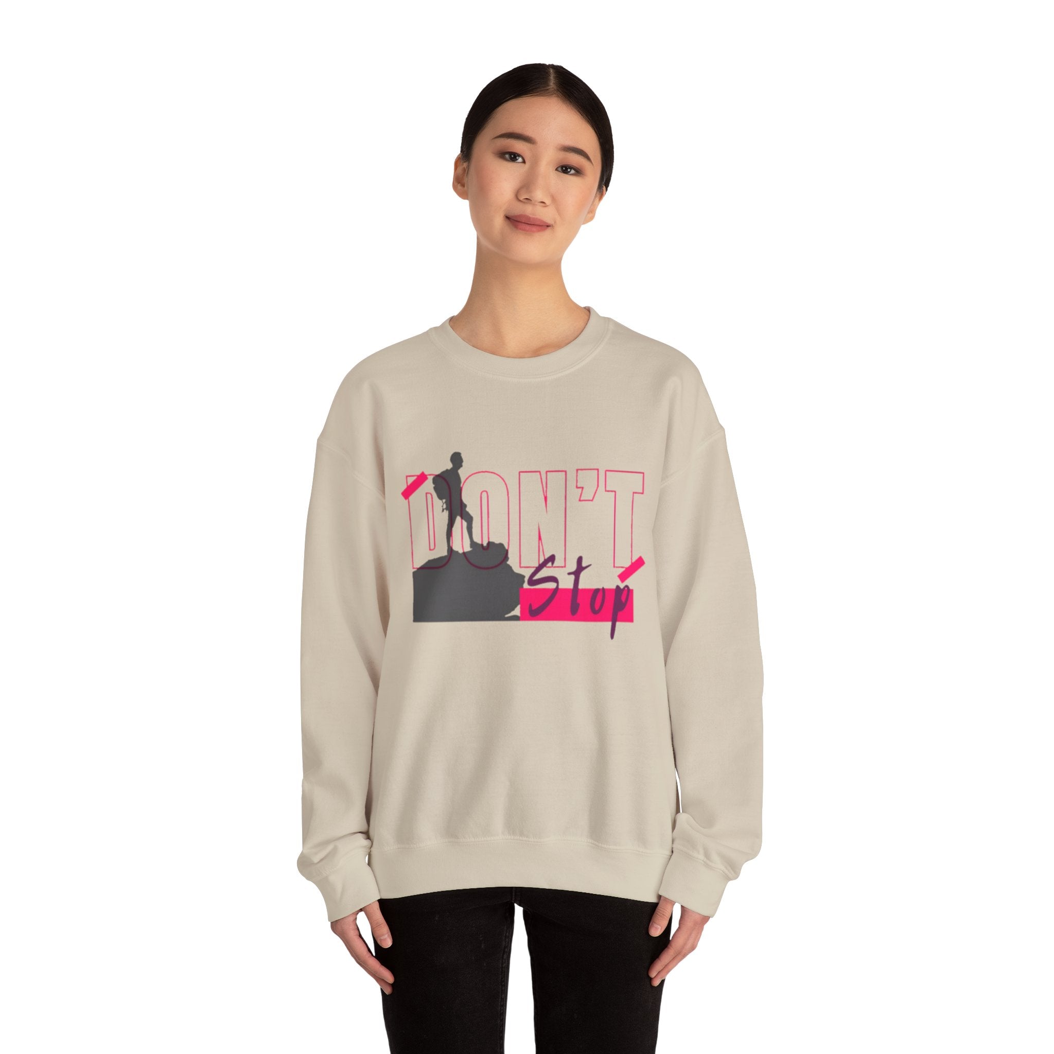 Don’t Stop Crewneck Sweatshirt — Motivational Hiker Graphic
