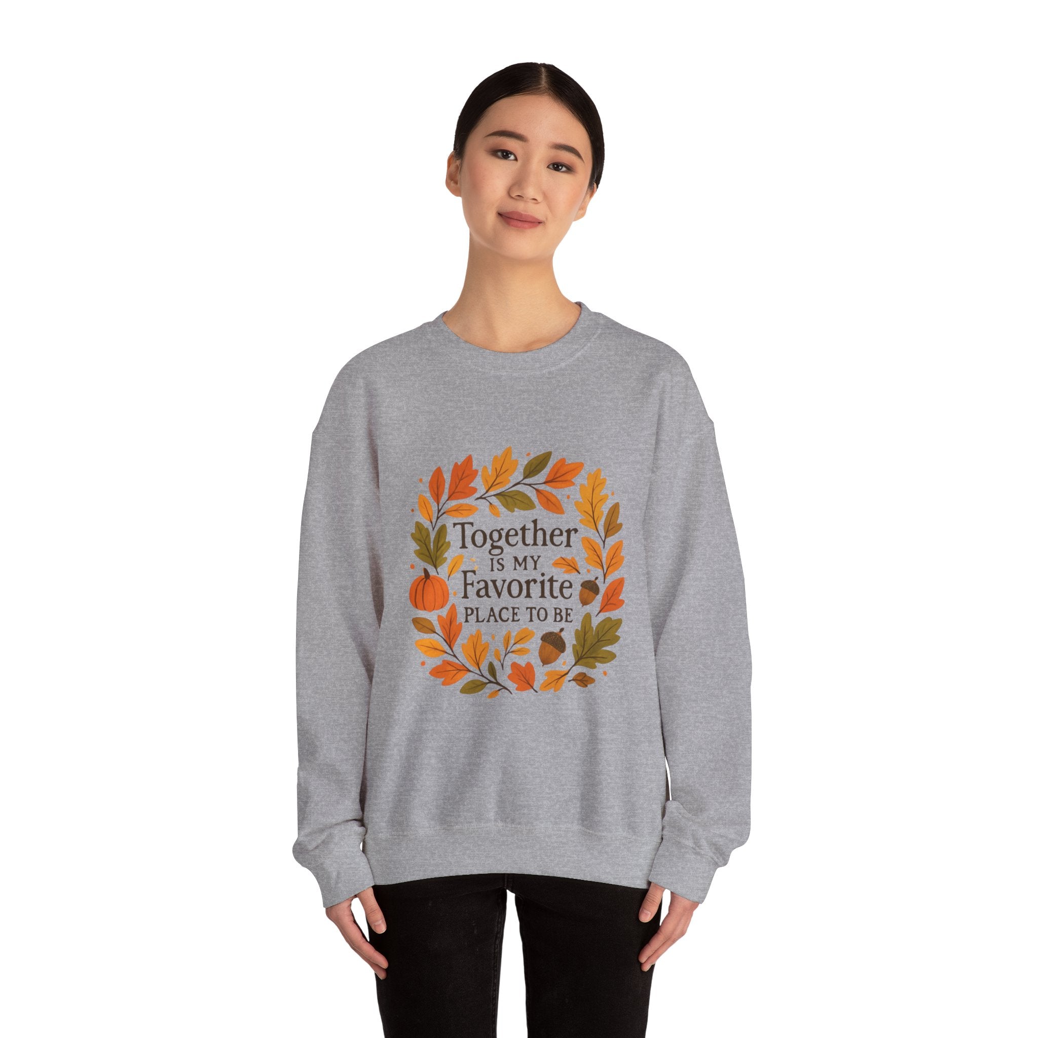 Together Is My Favorite Place to Be Crewneck — Autumn Wreath Embroidered Sweatshirt