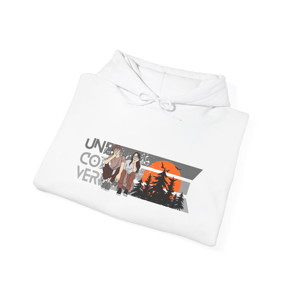 Uncover Camper Hoodie — Retro Mountain Sunset Graphic Hooded Sweatshirt