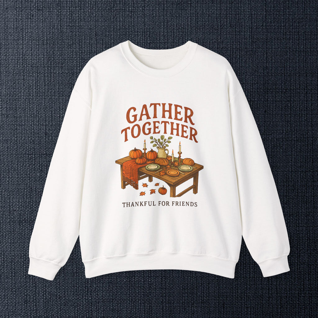 Thankful “Gather Together” Crewneck — Harvest Table Thanksgiving Sweatshirt