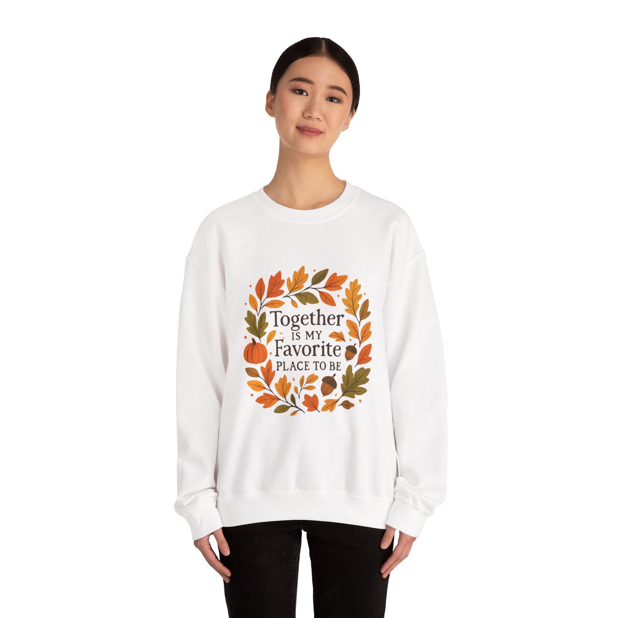 Together Is My Favorite Place to Be Crewneck — Autumn Wreath Embroidered Sweatshirt