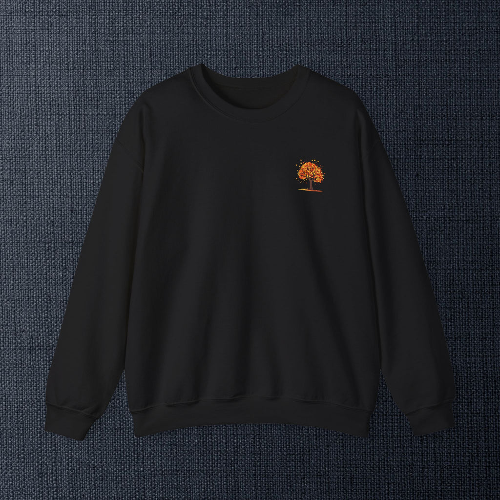 Autumn Orange Tree Crewneck — Cozy Fall Embroidered Graphic Sweatshirt