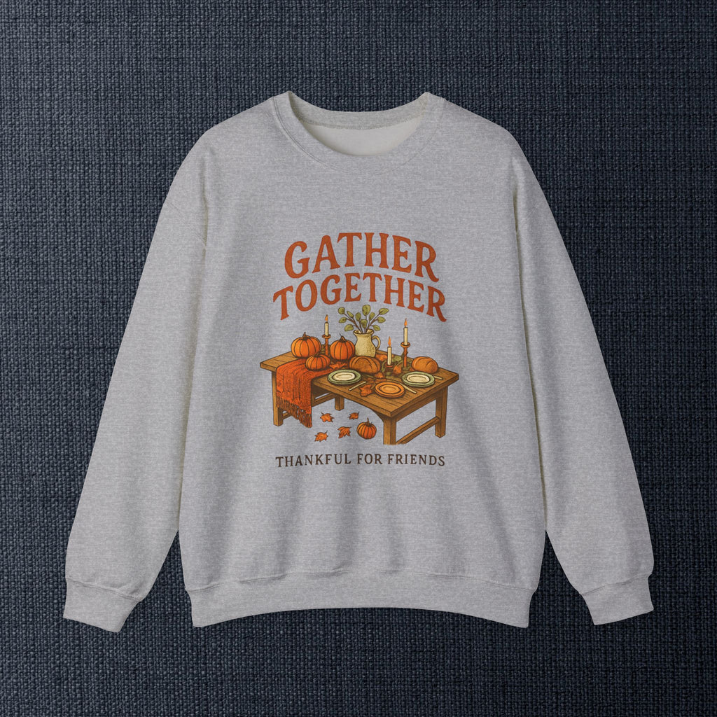 Thankful “Gather Together” Crewneck — Harvest Table Thanksgiving Sweatshirt