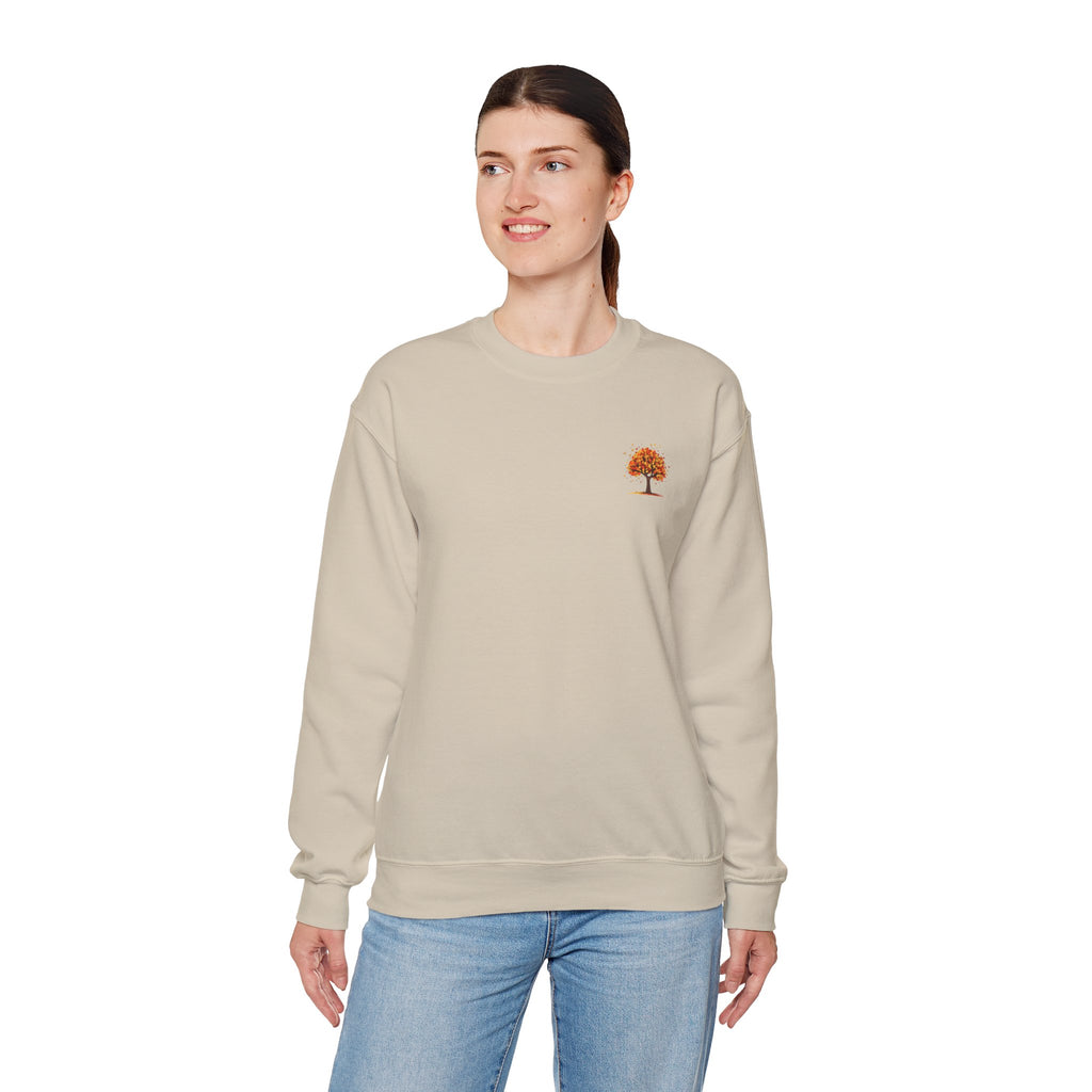 Autumn Orange Tree Crewneck — Cozy Fall Embroidered Graphic Sweatshirt